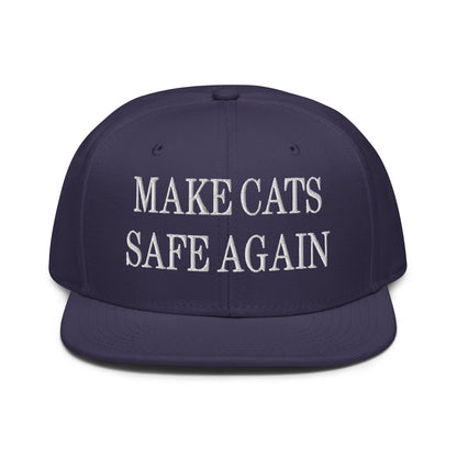 Make Cats Safe Again Embroidered Flat Brim Bill Snapback Hat Navy blue