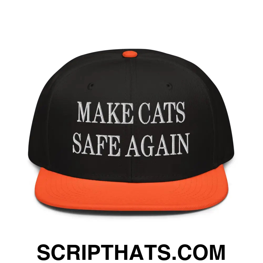 Make Cats Safe Again Embroidered Flat Brim Bill Snapback Hat Orange Black Black