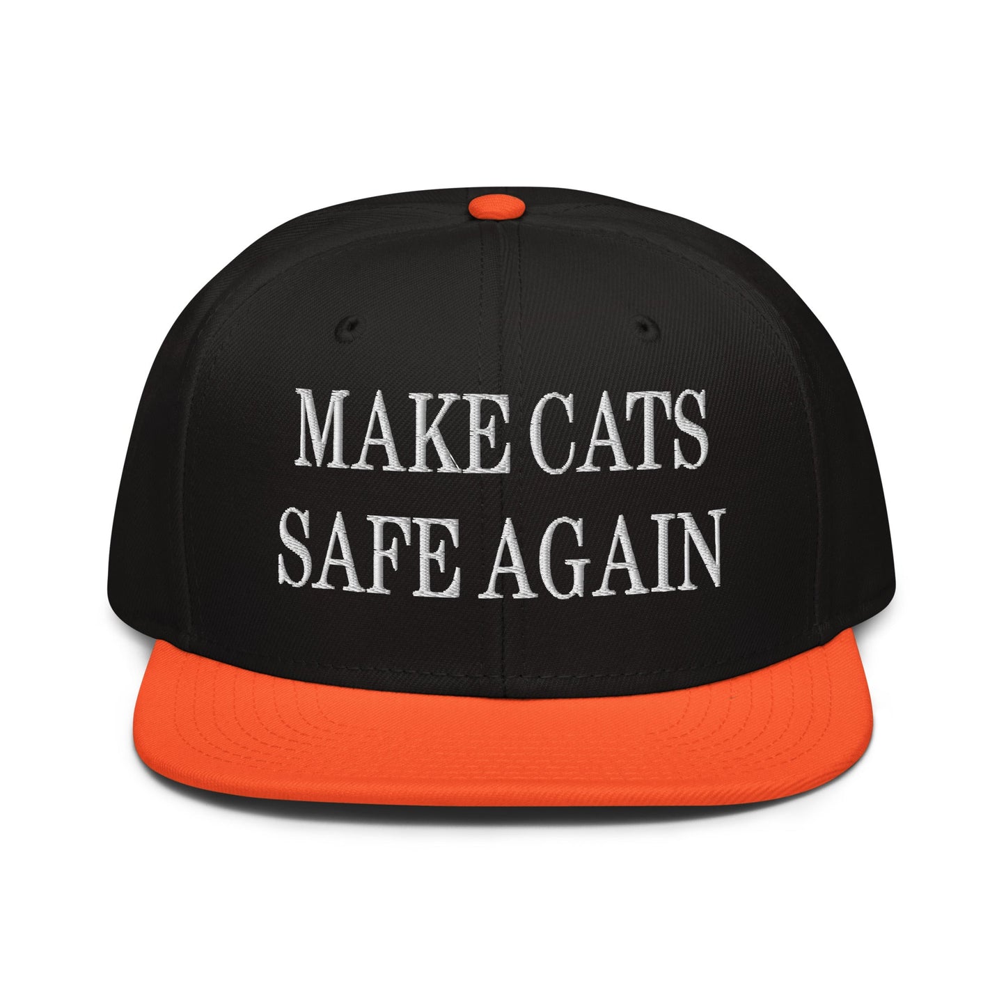 Make Cats Safe Again Embroidered Flat Brim Bill Snapback Hat Orange Black Black