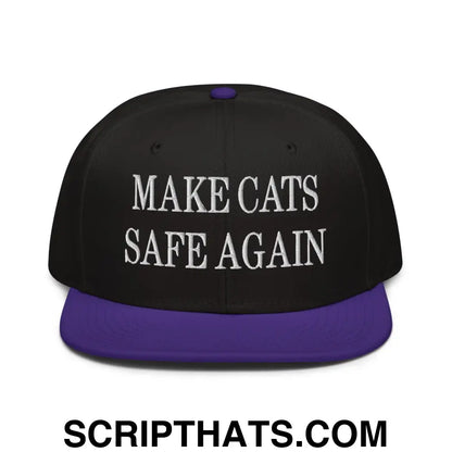 Make Cats Safe Again Embroidered Flat Brim Bill Snapback Hat Purple Black Black