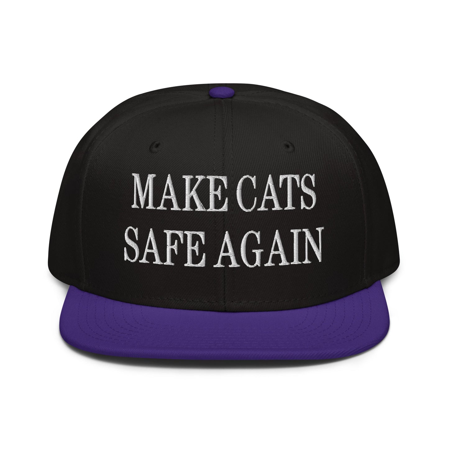 Make Cats Safe Again Embroidered Flat Brim Bill Snapback Hat Purple Black Black