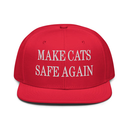 Make Cats Safe Again Embroidered Flat Brim Bill Snapback Hat Red