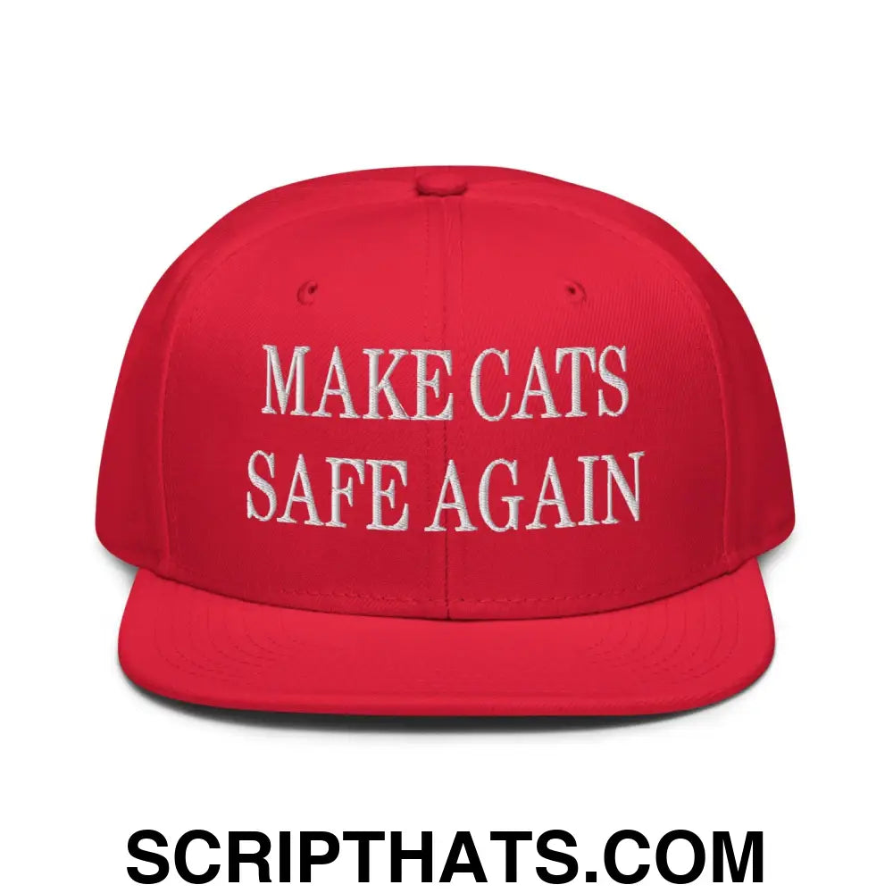 Make Cats Safe Again Embroidered Flat Brim Bill Snapback Hat Red