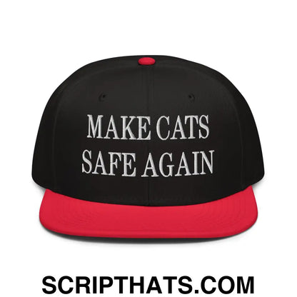 Make Cats Safe Again Embroidered Flat Brim Bill Snapback Hat Red Black Black