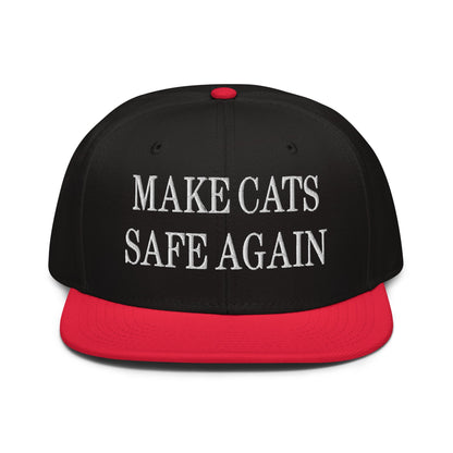 Make Cats Safe Again Embroidered Flat Brim Bill Snapback Hat Red Black Black