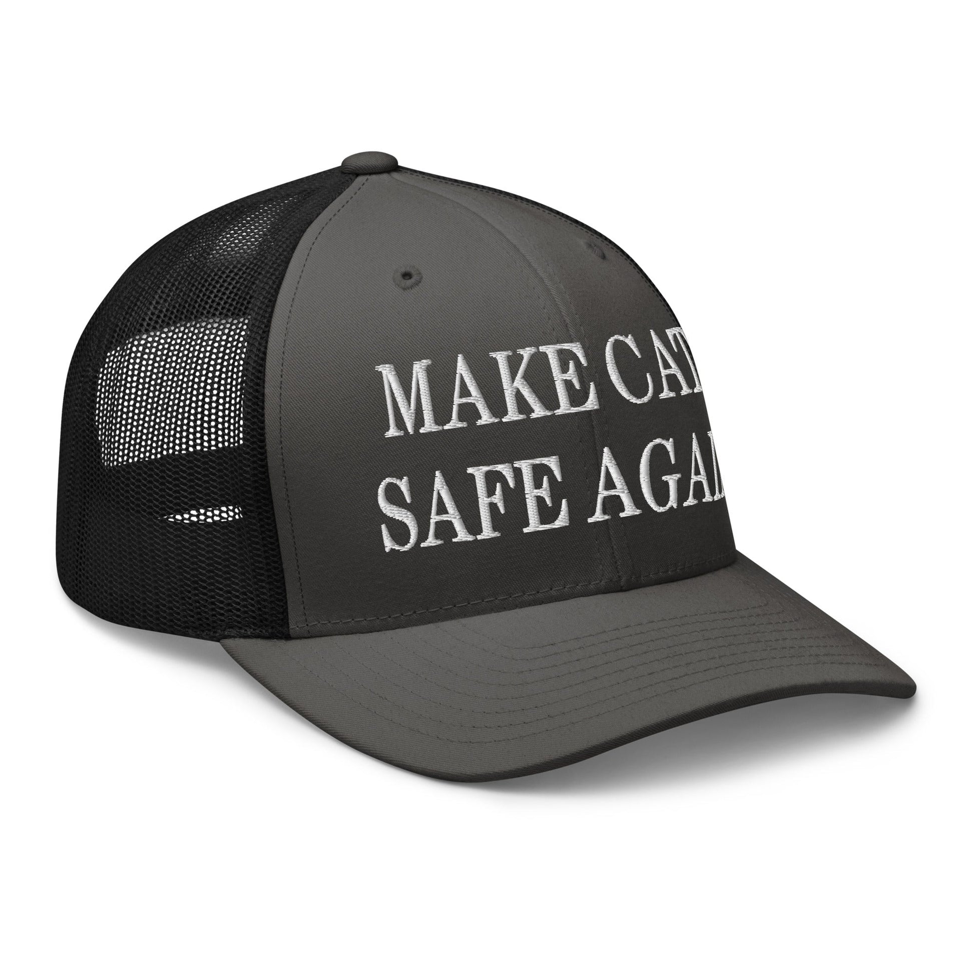 Make Cats Safe Again Embroidered Mesh Trucker Hat Charcoal Black