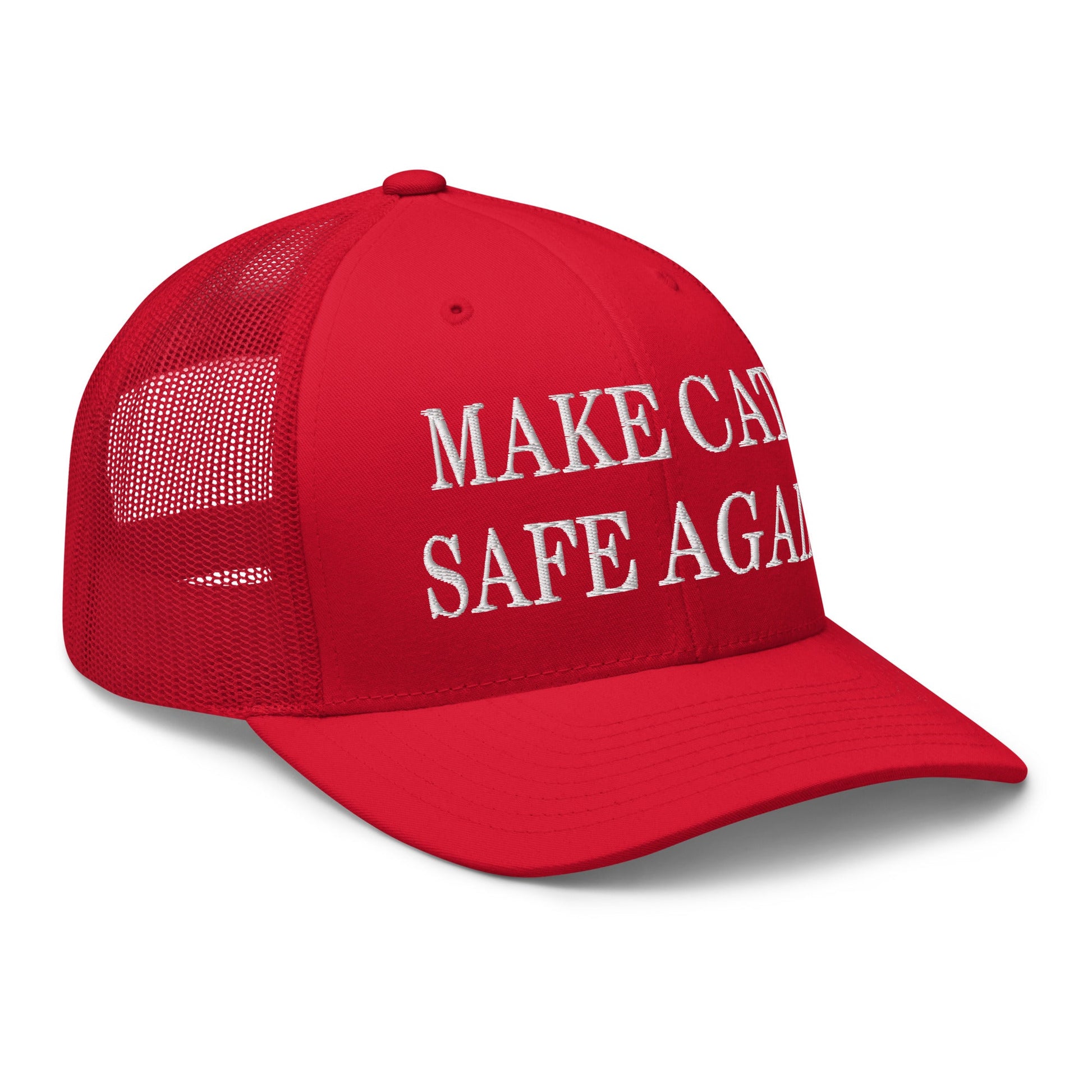 Make Cats Safe Again Embroidered Mesh Trucker Hat Red