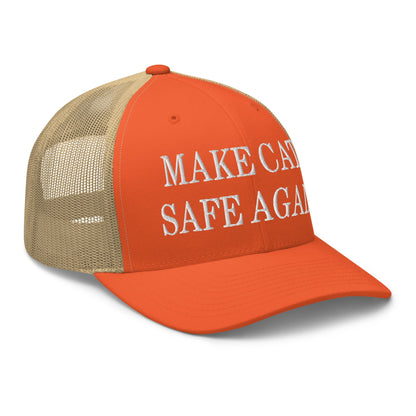 Make Cats Safe Again Embroidered Mesh Trucker Hat Rustic Orange Khaki