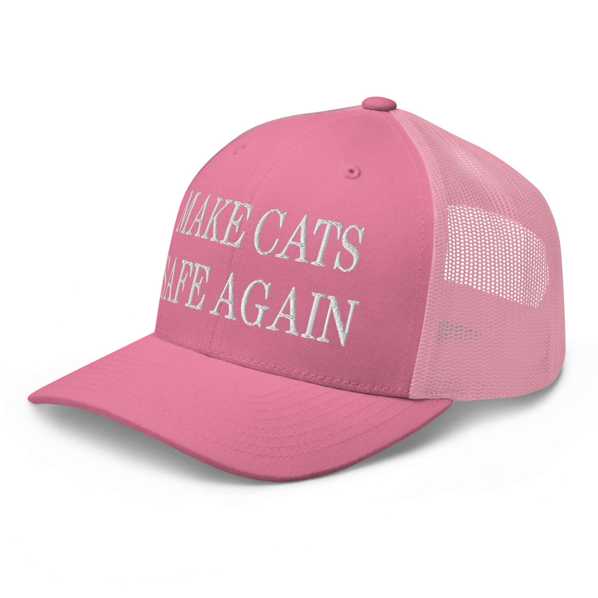 Make Cats Safe Again Embroidered Mesh Trucker Hat Pink