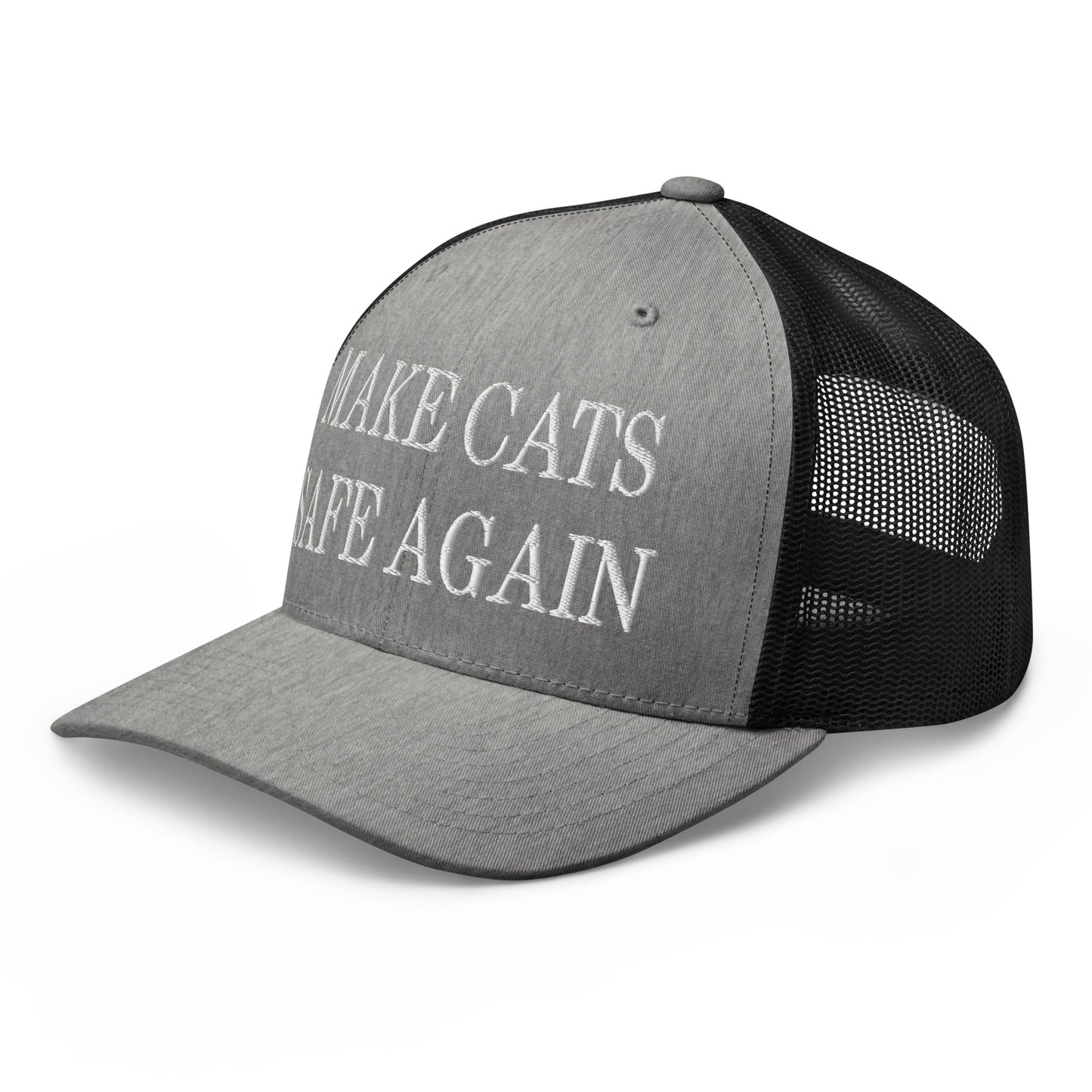 Make Cats Safe Again Embroidered Mesh Trucker Hat Heather Black