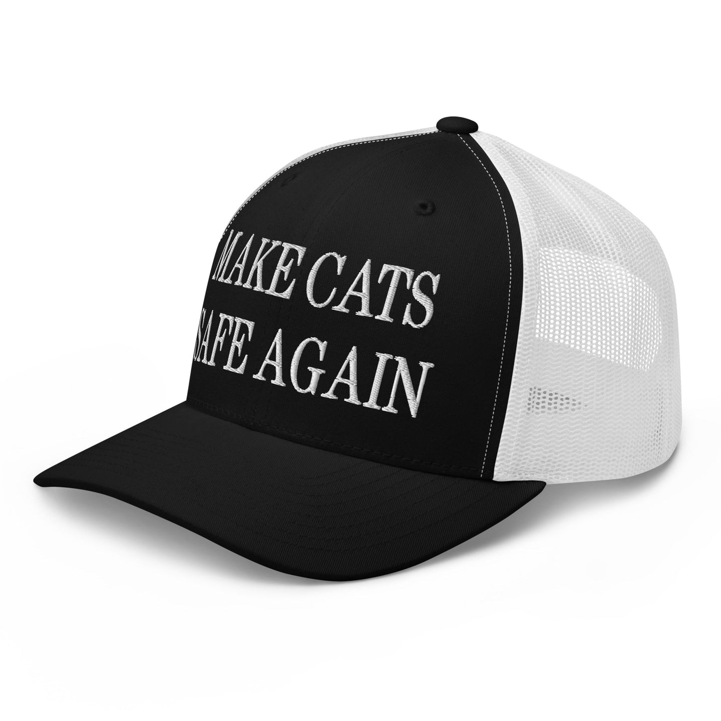 Make Cats Safe Again Embroidered Mesh Trucker Hat Black White