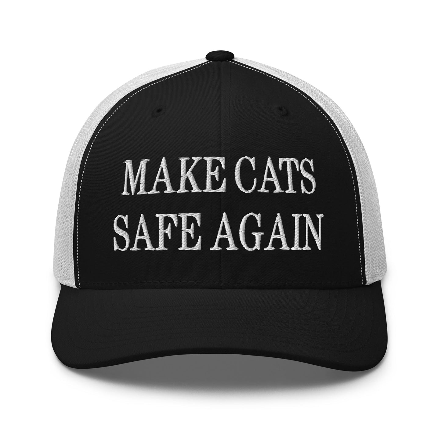 Make Cats Safe Again Embroidered Mesh Trucker Hat Black White