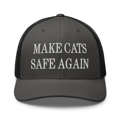 Make Cats Safe Again Embroidered Mesh Trucker Hat Charcoal Black