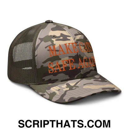 Make Cats Safe Again Embroidered Orange Camo Trucker Hat Camo Olive