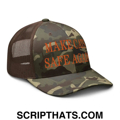 Make Cats Safe Again Embroidered Orange Camo Trucker Hat Camo Brown