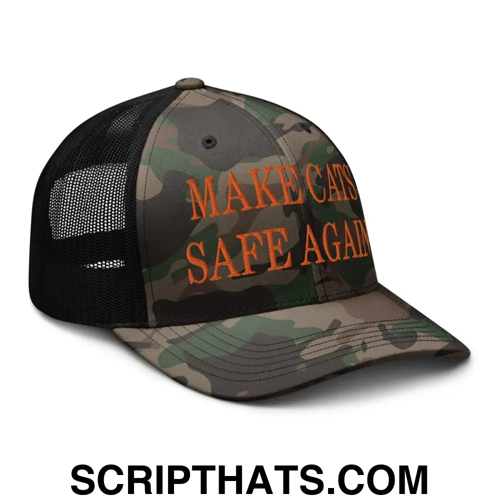 Make Cats Safe Again Embroidered Orange Camo Trucker Hat Camo Black