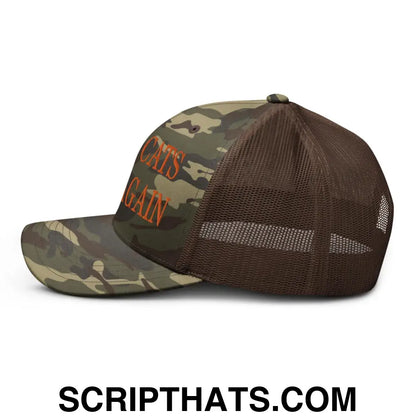 Make Cats Safe Again Embroidered Orange Camo Trucker Hat Camo Brown