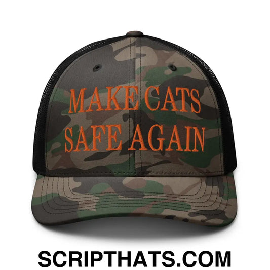 Make Cats Safe Again Embroidered Orange Camo Trucker Hat Camo Black