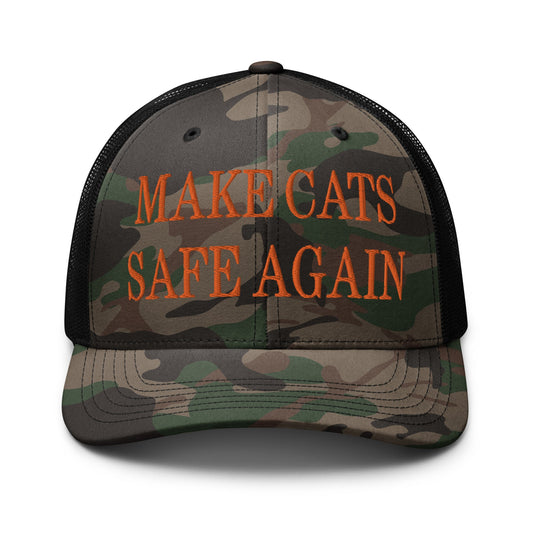 Make Cats Safe Again Embroidered Orange Camo Trucker Hat Camo Black