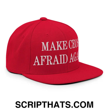 Make CEOs Afraid Again Embroidered Flat Bill Brim Snapback Hat Red