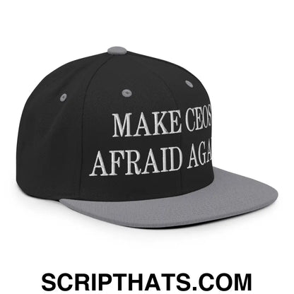 Make CEOs Afraid Again Embroidered Flat Bill Brim Snapback Hat Black Silver