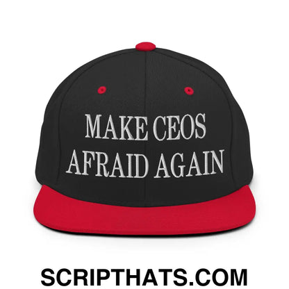 Make CEOs Afraid Again Embroidered Flat Bill Brim Snapback Hat Black Red