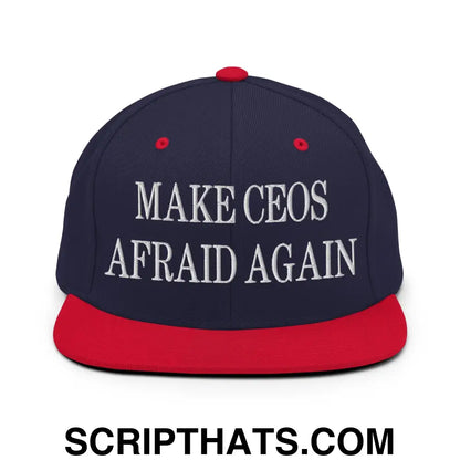 Make CEOs Afraid Again Embroidered Flat Bill Brim Snapback Hat Navy Red