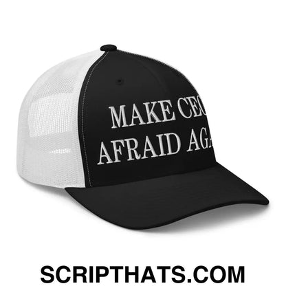 Make CEOs Afraid Again Embroidered Mesh Trucker Hat Black White