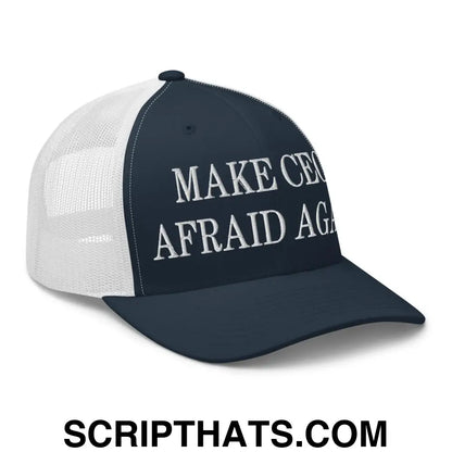 Make CEOs Afraid Again Embroidered Mesh Trucker Hat Navy White