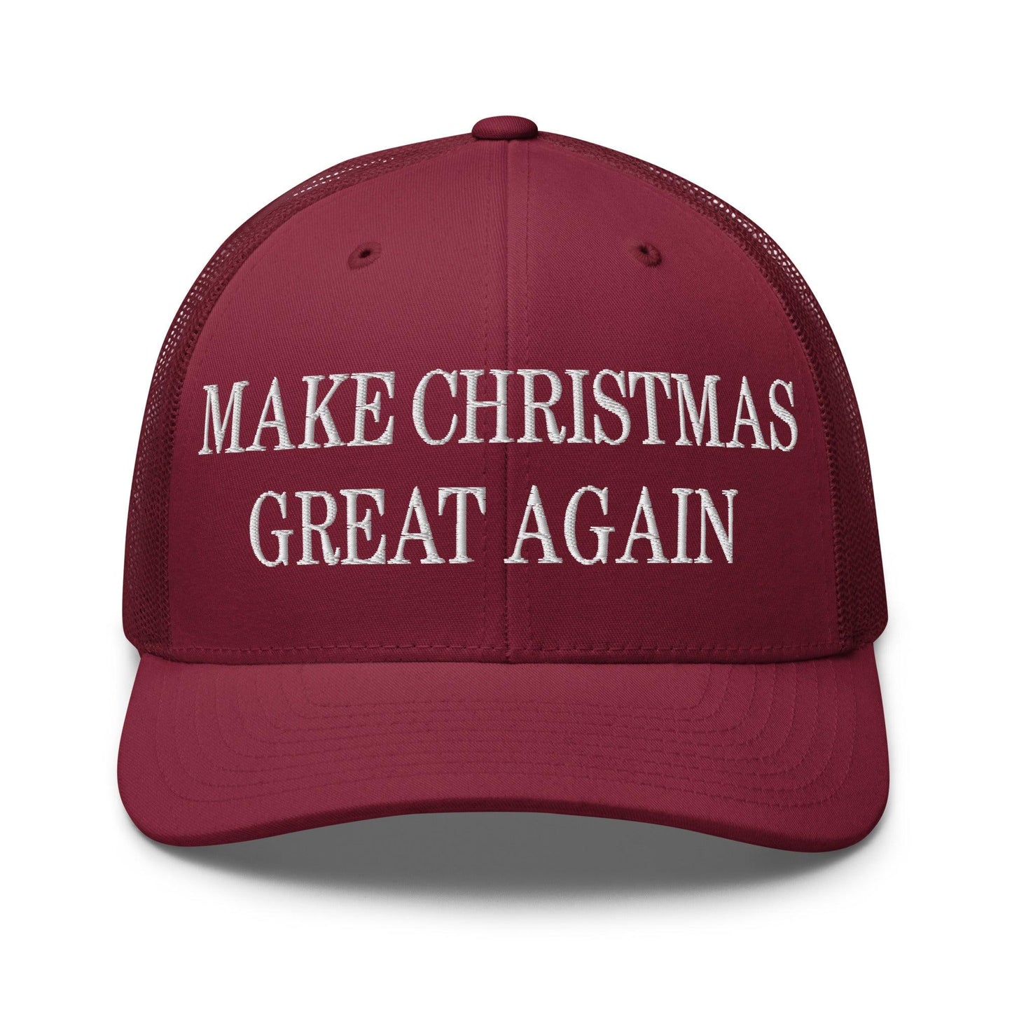 Make Christmas Great Again Embroidered Mesh Trucker Hat Cranberry