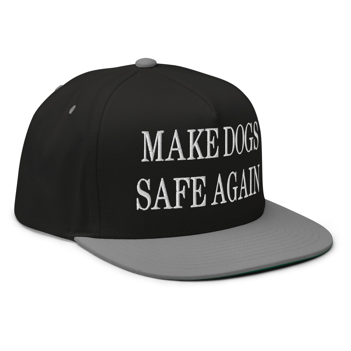 Make Dogs Safe Again Embroidered 5 Panel Flat Bill Brim Snapback Hat Black Grey