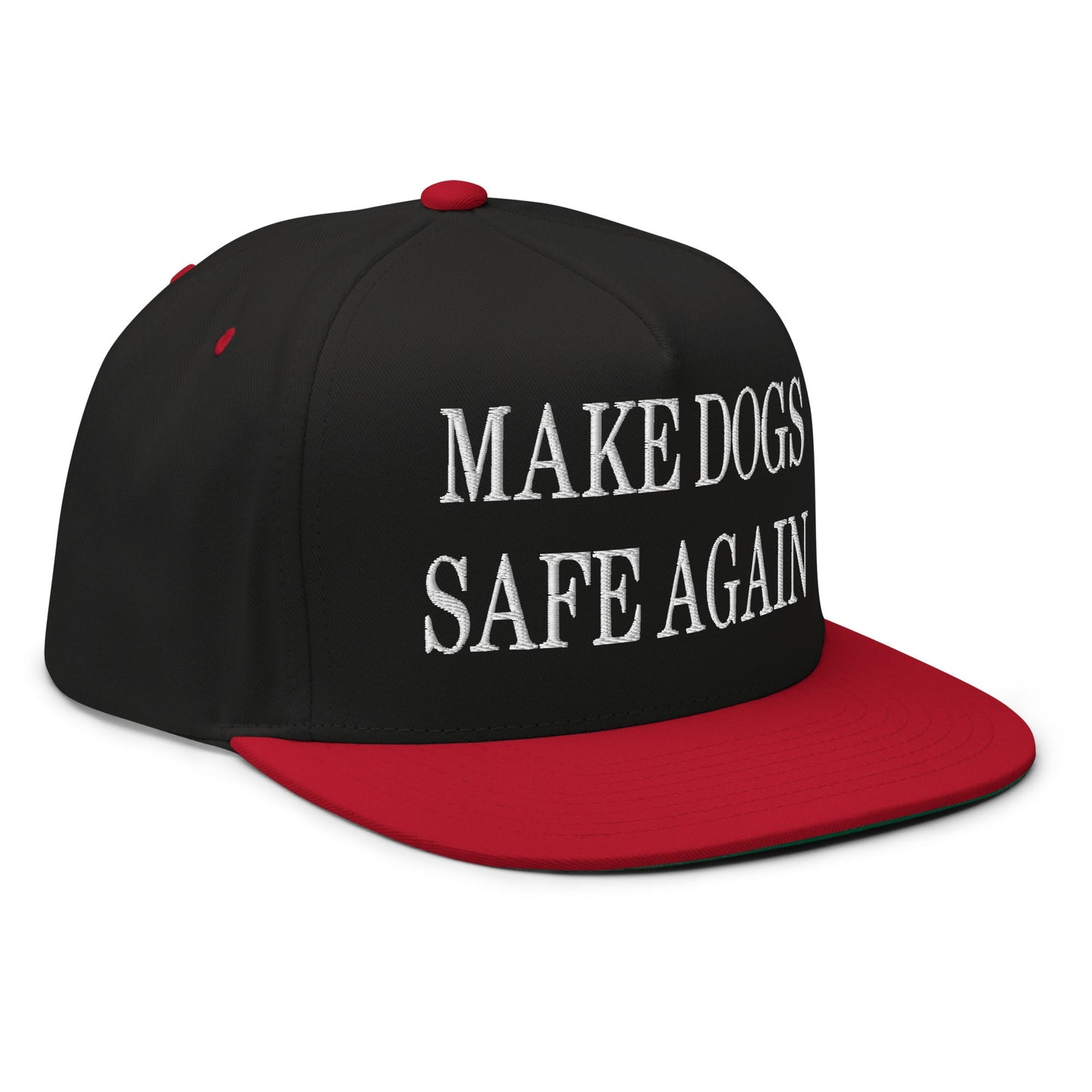 Make Dogs Safe Again Embroidered 5 Panel Flat Bill Brim Snapback Hat Black Red