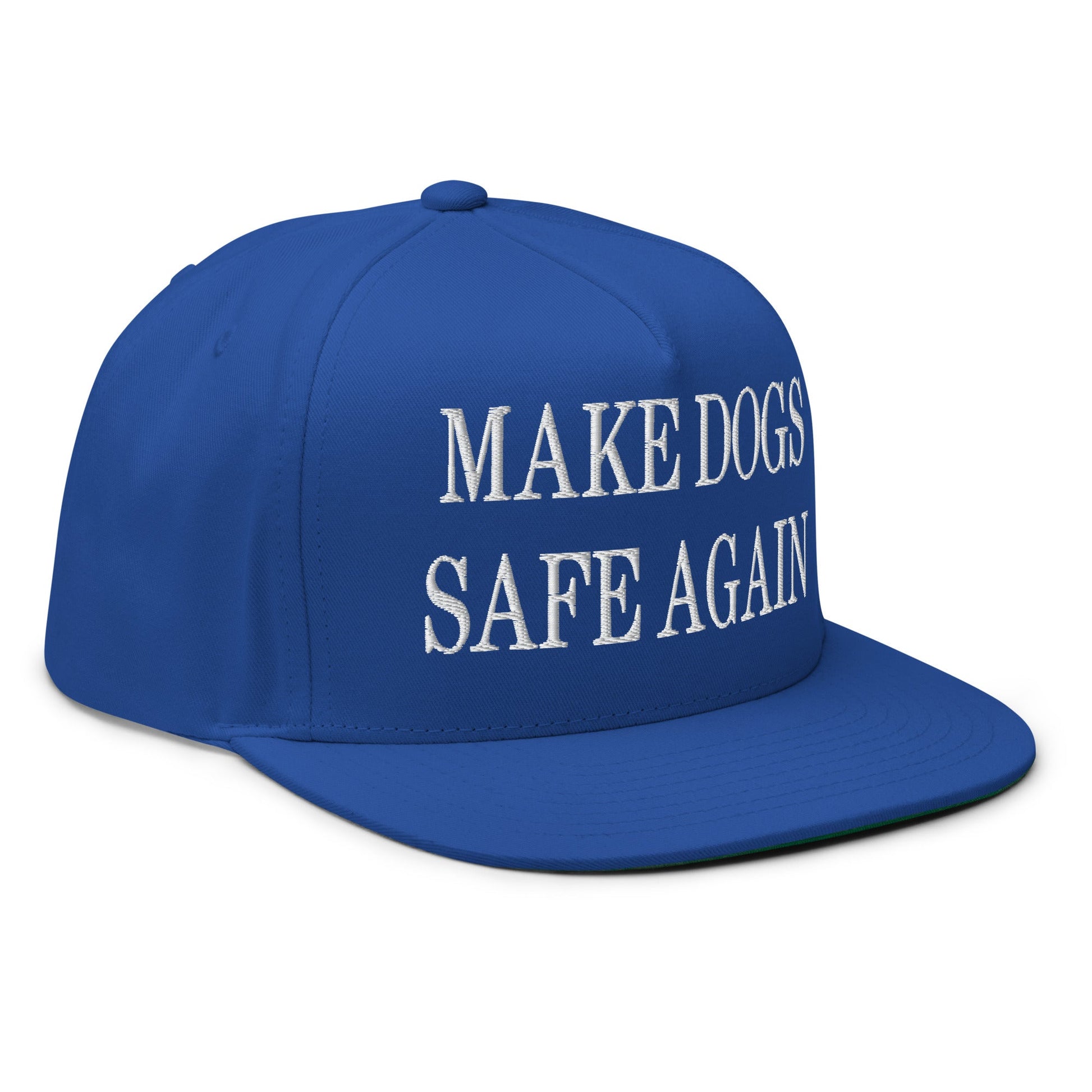 Make Dogs Safe Again Embroidered 5 Panel Flat Bill Brim Snapback Hat Royal Blue