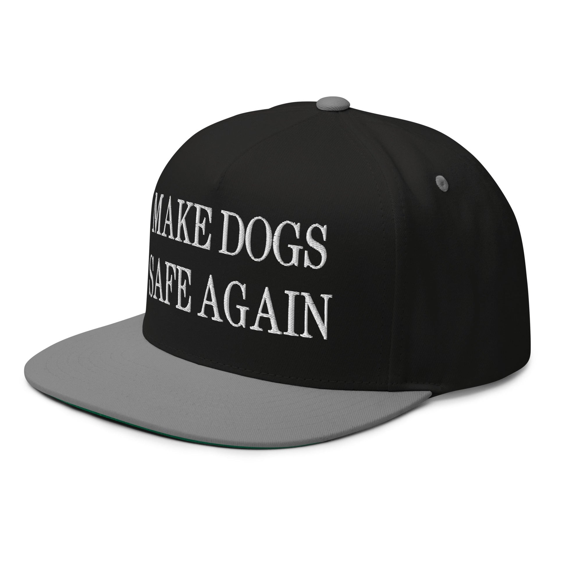 Make Dogs Safe Again Embroidered 5 Panel Flat Bill Brim Snapback Hat Black Grey