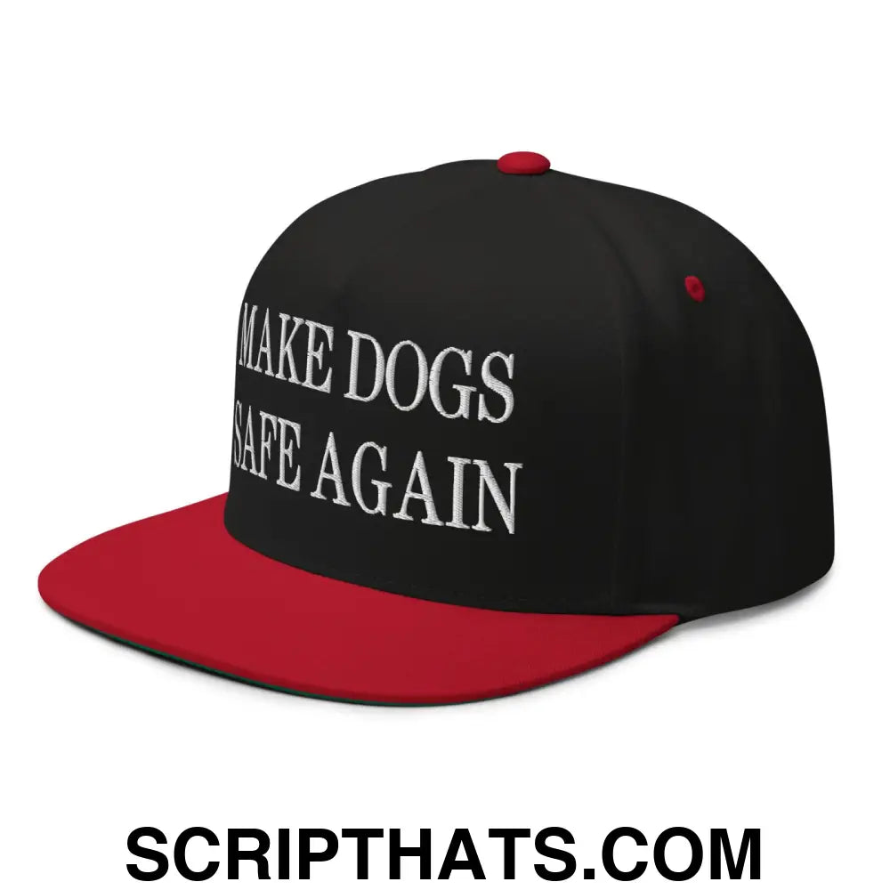 Make Dogs Safe Again Embroidered 5 Panel Flat Bill Brim Snapback Hat Black Red