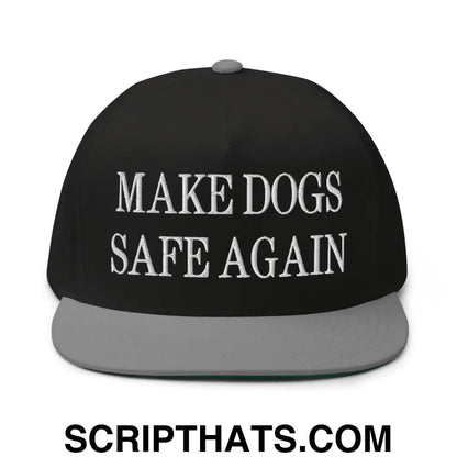 Make Dogs Safe Again Embroidered 5 Panel Flat Bill Brim Snapback Hat Black Grey