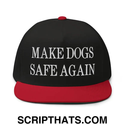 Make Dogs Safe Again Embroidered 5 Panel Flat Bill Brim Snapback Hat Black Red