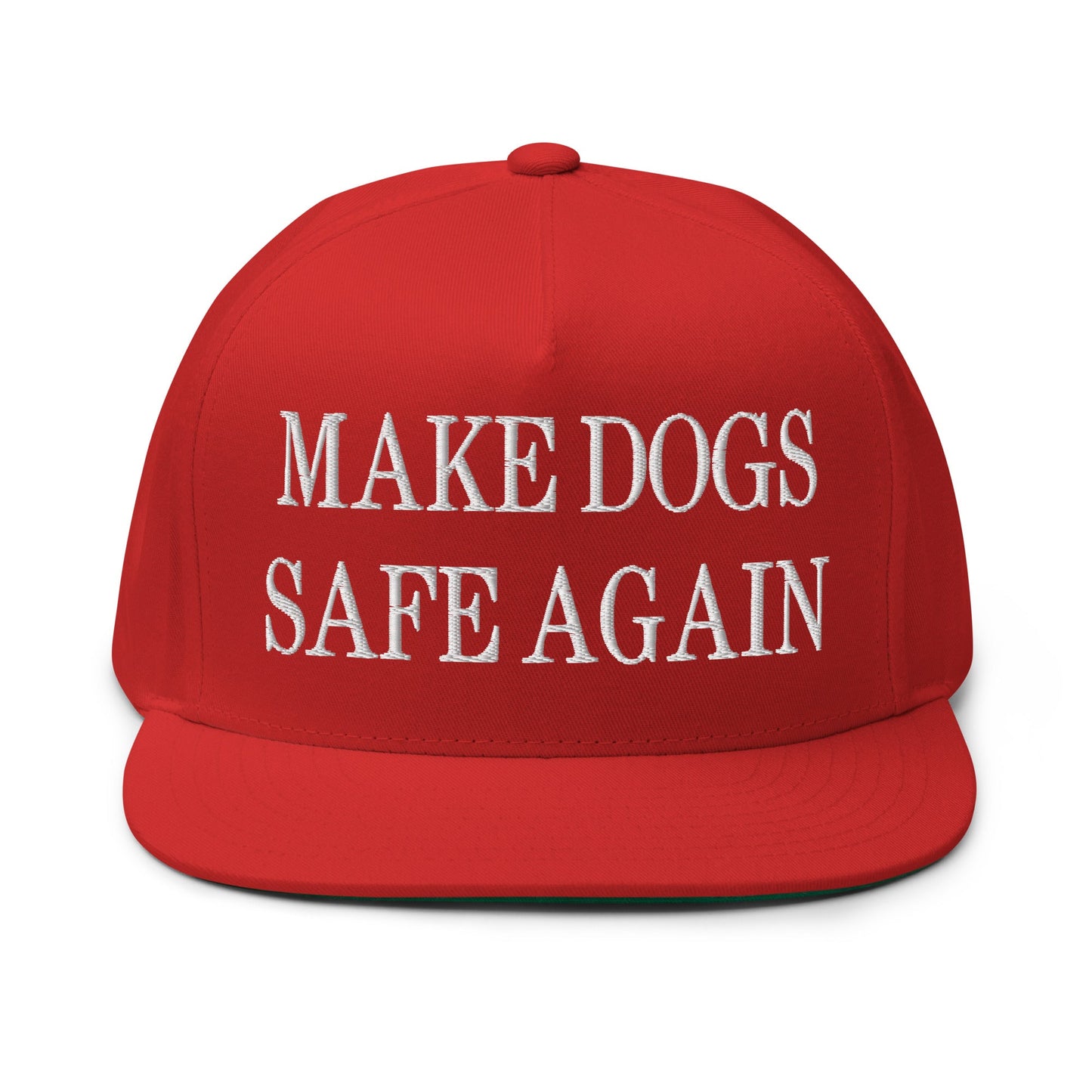 Make Dogs Safe Again Embroidered 5 Panel Flat Bill Brim Snapback Hat Red