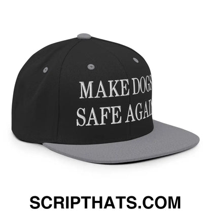 Make Dogs Safe Again Embroidered Flat Bill Brim Snapback Hat Black Silver