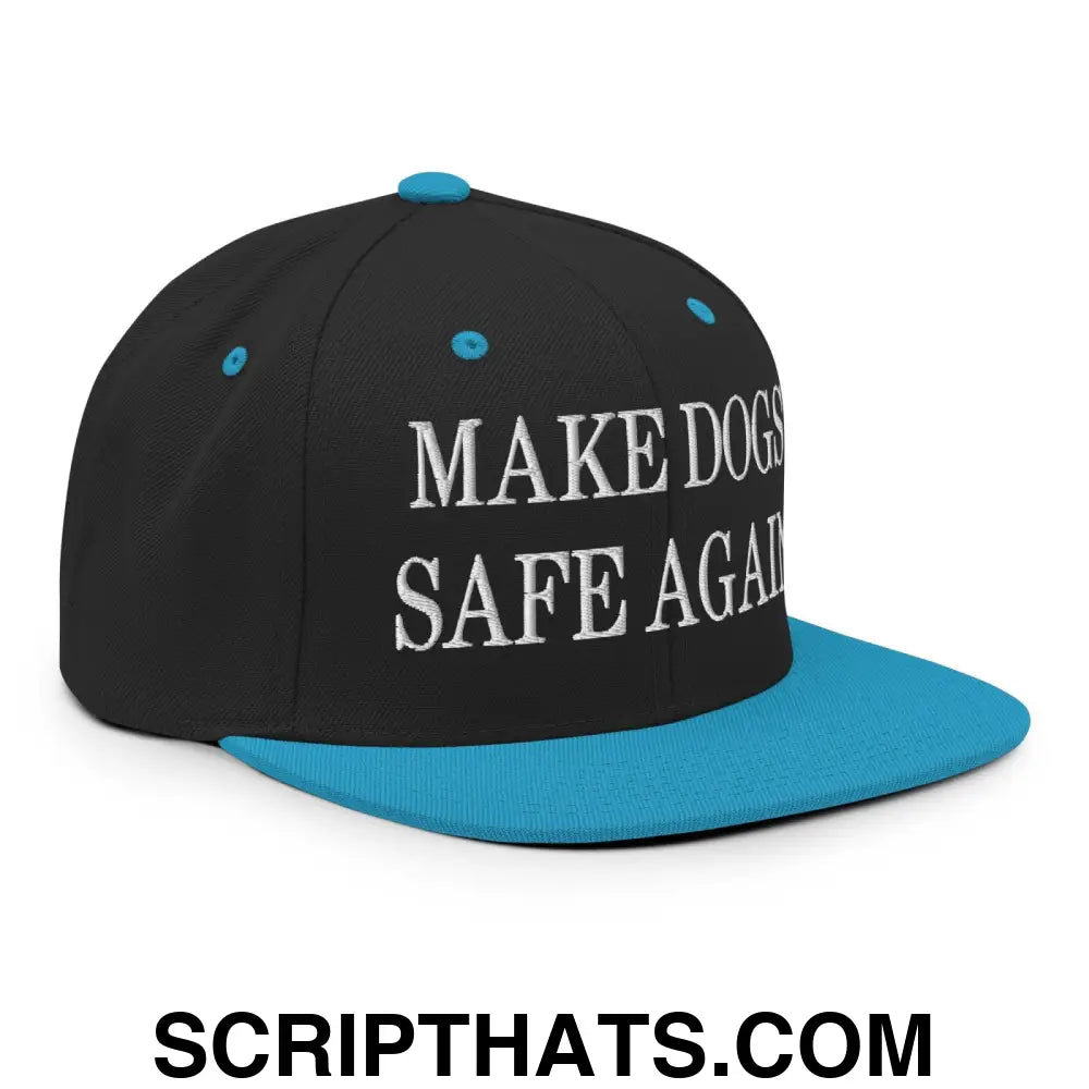 Make Dogs Safe Again Embroidered Flat Bill Brim Snapback Hat Black Teal