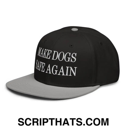 Make Dogs Safe Again Embroidered Flat Brim Bill Snapback Hat Gray Black Black