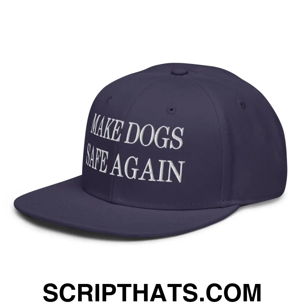 Make Dogs Safe Again Embroidered Flat Brim Bill Snapback Hat Navy blue