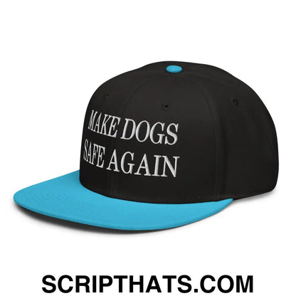 Make Dogs Safe Again Embroidered Flat Brim Bill Snapback Hat Aqua blue Black Black