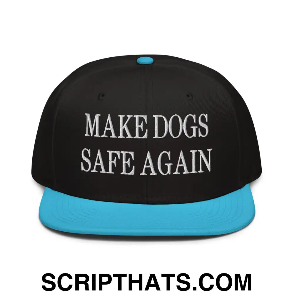 Make Dogs Safe Again Embroidered Flat Brim Bill Snapback Hat Aqua blue Black Black