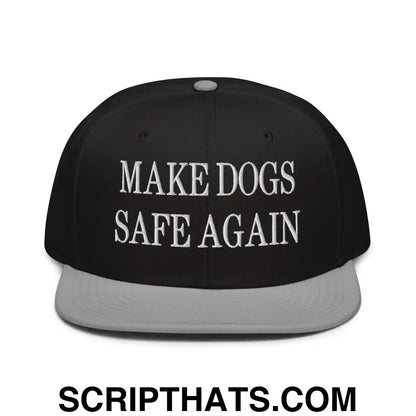 Make Dogs Safe Again Embroidered Flat Brim Bill Snapback Hat Gray Black Black