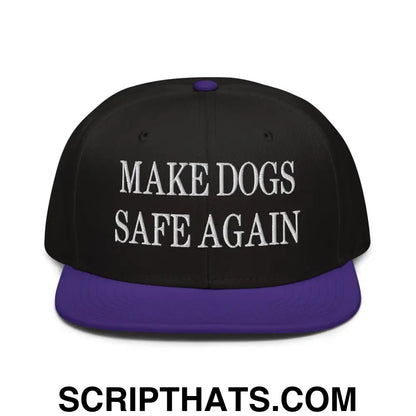 Make Dogs Safe Again Embroidered Flat Brim Bill Snapback Hat Purple Black Black