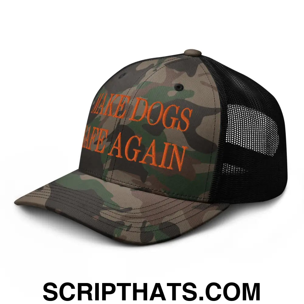 Make Dogs Safe Again Embroidered Orange Camo Trucker Hat Camo Black