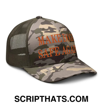 Make Dogs Safe Again Embroidered Orange Camo Trucker Hat Camo Olive