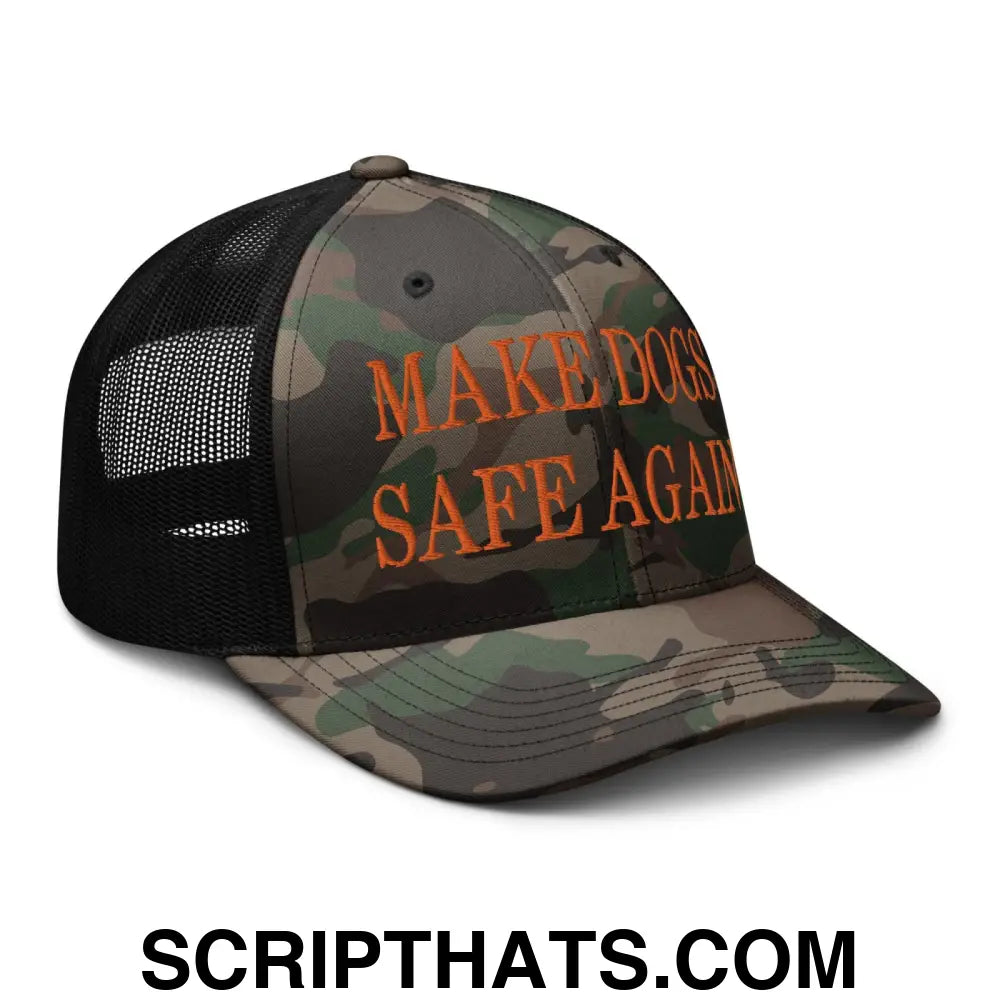 Make Dogs Safe Again Embroidered Orange Camo Trucker Hat Camo Black