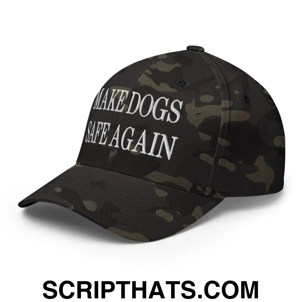 Make Dogs Safe Again Embroidered Stretch Fit Baseball Hat Multicam Black